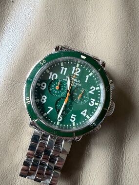 Shinola Emerald Green Chronograph with Silver Bracelet